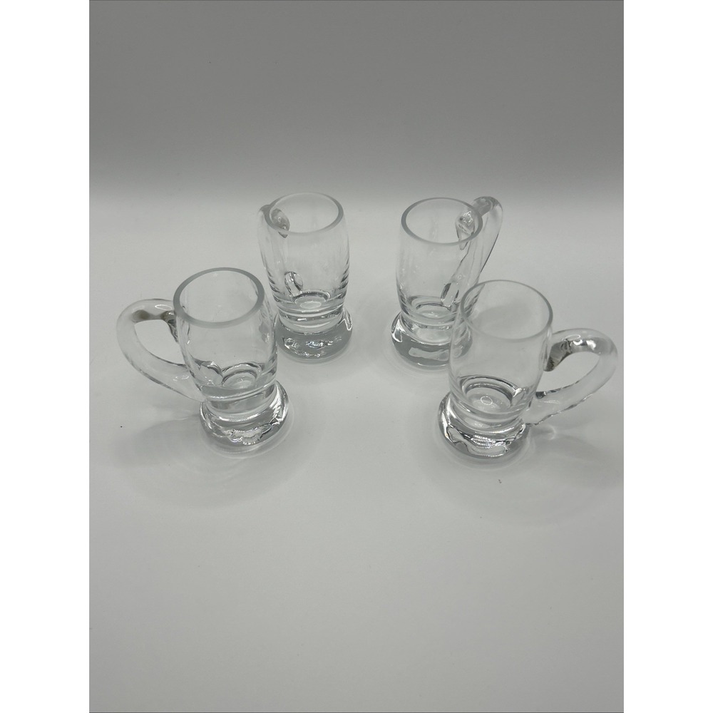 Set of 4 Vintage Clear Glass Shot Mugs Mini Beer Stein Style Heavy Base Glasses
